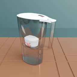 Realistic 3D model of a filtered water jug, optimized for Blender 3D rendering.