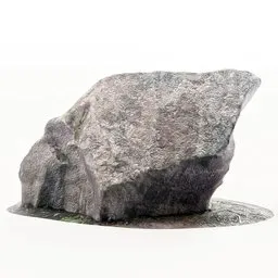 "Photo-scan model of a Cambrian era boulder rock for Blender 3D, featuring realistic surface scattering and ambient occlusion. Perfect for landscape design and architectural visualizations with a touch of surrealism. Created using BlenderKit and suitable for breakcore or brutalism themed projects."