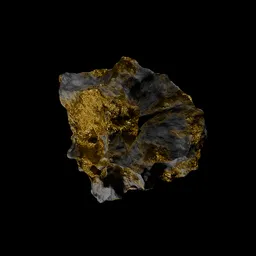 Realistic Blender 3D gold ore model with intricate textures and shading, ideal for rendering and animation.