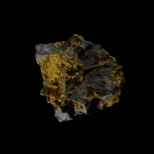 Realistic Blender 3D gold ore model with intricate textures and shading, ideal for rendering and animation.