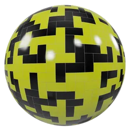 High-resolution PBR yellow and black checkered tile material for 3D rendering in Blender and other software.