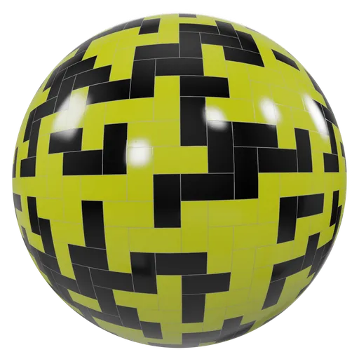 High-resolution PBR yellow and black checkered tile material for 3D rendering in Blender and other software.