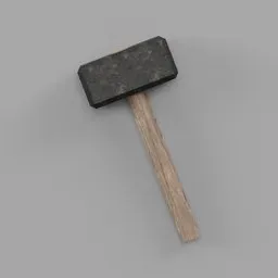 Realistic 3D-model hammer with textured metal head and wooden handle, suitable for Blender 3D game asset.