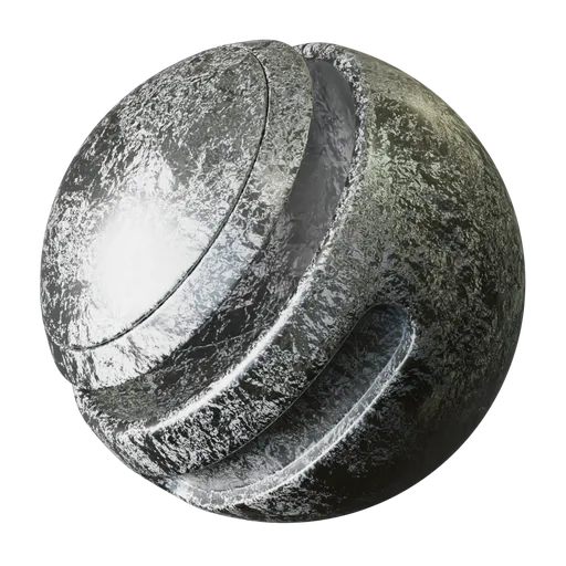 Realistic galvanized steel PBR material for 3D rendering in Blender, with procedural shader configuration.