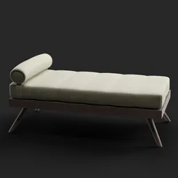 "White sofa bed with roll, inspired by Alfons Walde and rendered in CG society contest winner style. Created with micro details and animated in Blender 3D, this 3D model is perfect for product showcases and interior design projects."