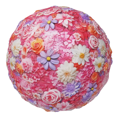 High-resolution PBR floral material with varied flowers suitable for Blender 3D and compatible apps, crafted with Midjourney and Substance tools.