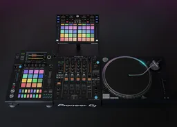 Highly detailed 3D model of professional DJ mixers and controllers with realistic textures for Blender rendering.