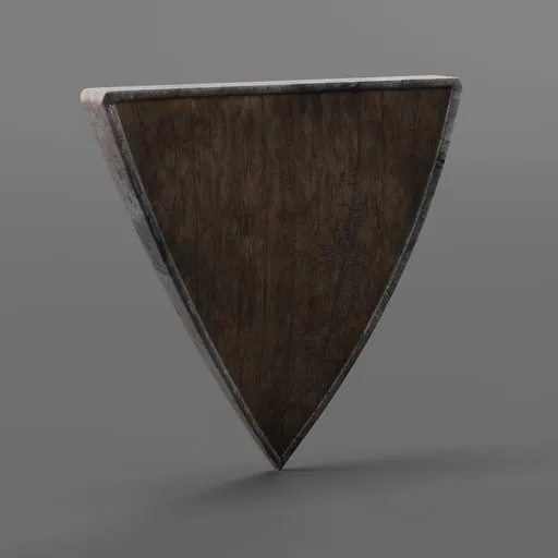 Detailed 3D triangular shield model with realistic textures for Blender rendering, optimized for historical and military visualizations.
