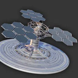 Detailed 3D render of a futuristic solar power plant for Blender users in the industrial exterior genre.