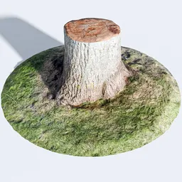 Realistic Blender 3D tree stump model with detailed textures and low-poly design for efficient rendering.