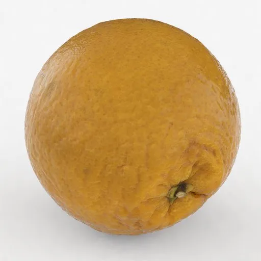 Photo-realistic 3D model of a navel orange with detailed textures and vibrant colors, suitable for VR, visualizations, and games.