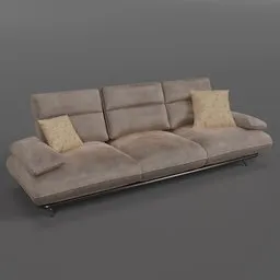 Detailed 3D-rendered brown leather sofa with cushions for Blender modeling and interior design visuals.