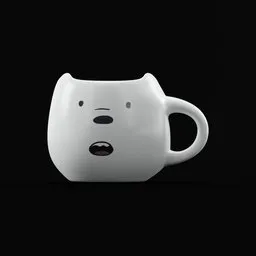 3D-rendered white mug with cute character face, designed in Blender, suitable for container model references.