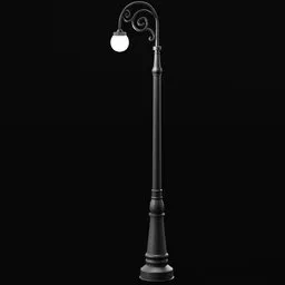 "Street Light 04 - A detailed Baroque-inspired 3D model for Blender 3D featuring a single gas lamp and long stick design. Photorealistic and unused, this asset by Ram Chandra Shukla is perfect for exterior design projects. Don't forget to rate and use for your own creations."