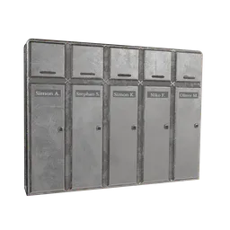 3D Blender model of futuristic metal lockers, designed for spacecraft settings, with name tags