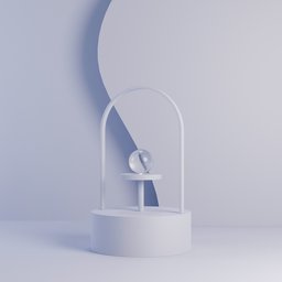 Minimalist 3D-rendered podium scene in Blender for creative product display, with geometric elements.