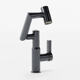 Detailed 3D render of a contemporary black and gold faucet, optimized for Blender 3D projects.