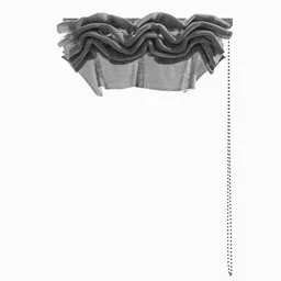 "Blender 3D model of an Austrian Blind curtain with ruffles and chain detail, created by Genevieve Springston Lynch. Features intricate details and medium folds. Perfect for interior design visualization."