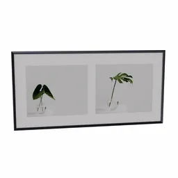 Detailed twin potted plant 3D model for interior design in Blender, with sleek black frame, ideal for modern virtual staging.