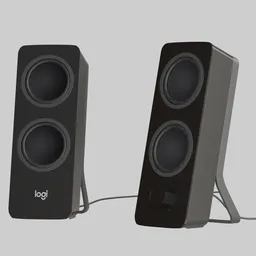 "Logitech z207 computer speakers with Bluetooth connectivity modeled in 3D using Blender 3D. The cables can be easily customized by manipulating the curve objects. A dynamic and hyperrealistic 3D model perfect for audio enthusiasts and creators."