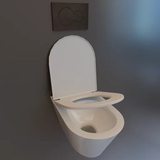 Realistic 3D model of a wall-mounted toilet with interactive lid for Blender rendering, with detailed textures and geometry.