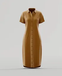 Brown Short-Sleeve Midi Shirt Dress