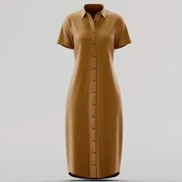 Brown Short-Sleeve Midi Shirt Dress