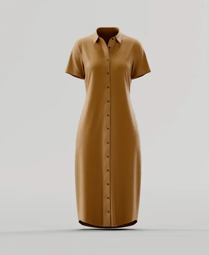Brown Short-Sleeve Midi Shirt Dress