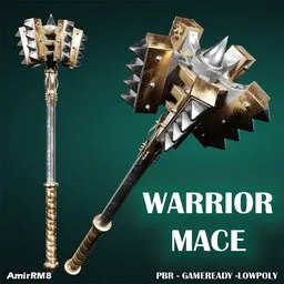 "Game-ready Warrior Mace 3D model with PBR texture optimized for Blender 3D. Inspired by Yuan Jiang and featuring an armored warrior holding an enormous mace, this detailed and realistic model is perfect for historic military and barbarian fantasy projects. Available on UE Marketplace and IAMAG."