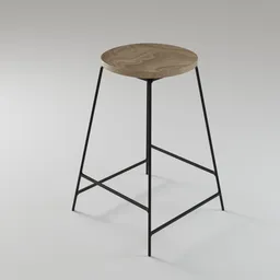 High-quality 3D model of a modern bar stool with a wooden seat and sleek metal frame, perfect for Blender renderings.