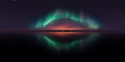 Serene lake reflection of northern lights and twilight for realistic 3D scene illumination.