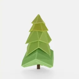 "Low poly pine tree 3D model for Blender 3D software. Paper craft style with a yellow top, emitting a bright core, and trending on Polycount. Perfect for creating scenic backgrounds."