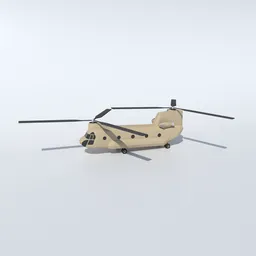 Detailed 3D Blender model of tan CH-47 Chinook helicopter optimized for low-poly visualization and CG projects.