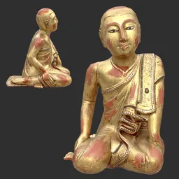 Antique Burmese Monk Statue Gilt Wood