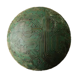 High-quality PBR circuit board material with detailed textures for 3D modeling in Blender and other software.