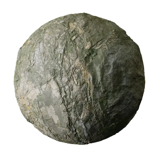 Mossy Shattered Gray Rock Face