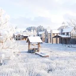 Winter Snowy Village in the Nature