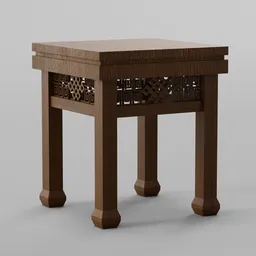 Intricately designed Blender 3D model of a traditional Chinese stool with detailed carving.