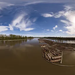 Logs in River Sunny Cloudy Day