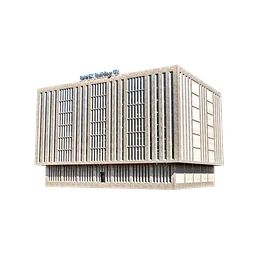 Detailed Blender 3D model of a modern public bank building with glass windows and editable signage.