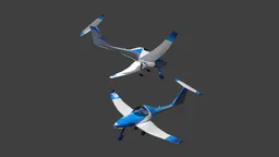 Detailed Blender render of a blue and white toy airplane model with propellers.
