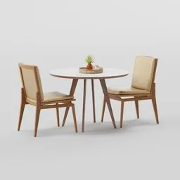 "Get ready to add style to your scene with this sleek and detailed Dining Set 3D model for Blender 3D. Featuring two chairs and a table with a bowl of fruit, this model is perfect for modern and minimalist settings. Rendered in unreal engine 5 with 16k resolution and available on BlenderKit."