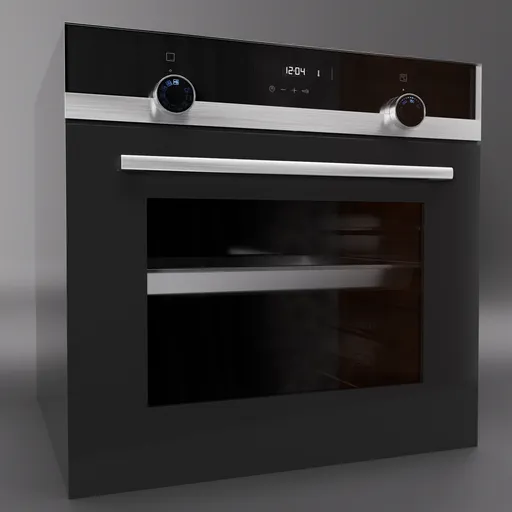 Realistic Blender 3D model of a modern built-in oven with detailed textures and digital display.