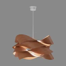 3D-rendered organic-shaped pendant light with flowing curves and gradient illumination.