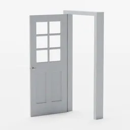 "Blender 3D model of an interior door with a frame and easy-to-use constraints for opening and closing. The fifth series design features realistic details and a window on a white background. Perfect for adding a touch of vintage charm to your projects."