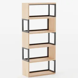 3D-rendered modern wooden shelf with black supports, ideal for Blender 3D projects involving interior design elements.