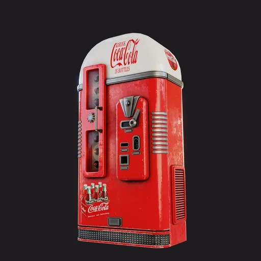 Detailed 3D model of a retro 1950s-style red Coke vending machine, ideal for Blender renderings in restaurant and bar scenes.