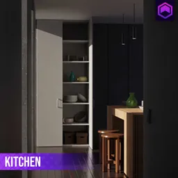 Detailed 3D render of a stylish modern kitchen interior, ideal for Blender modeling and animation.