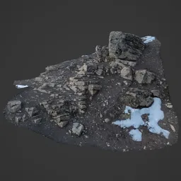 Snow-dusted 3D rocks model for Blender, realistic terrain fragment, photoscanned digital asset.