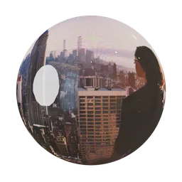 3D PBR CRT TV RGB effect material for Blender with urban imagery, illustrating a customizable shader node setup for a retro look.